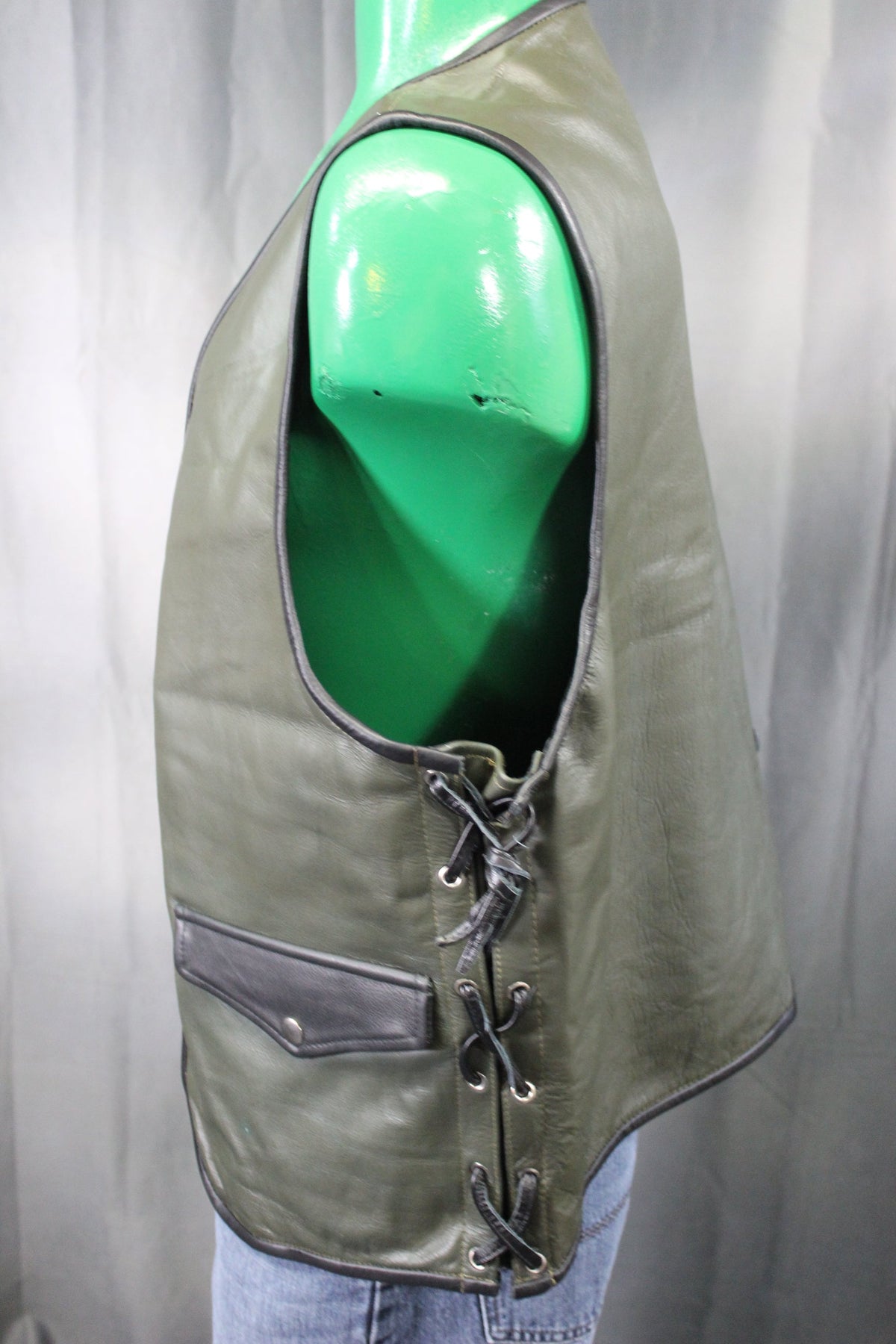 OnF Leather Bar Vest - Hunter Green with Black Highlights - front view