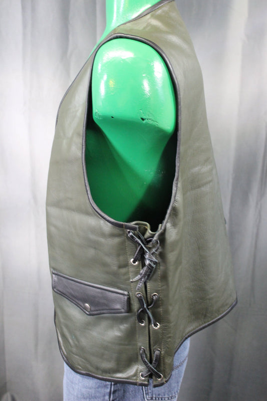 OnF Leather Bar Vest - Hunter Green with Black Highlights - front view