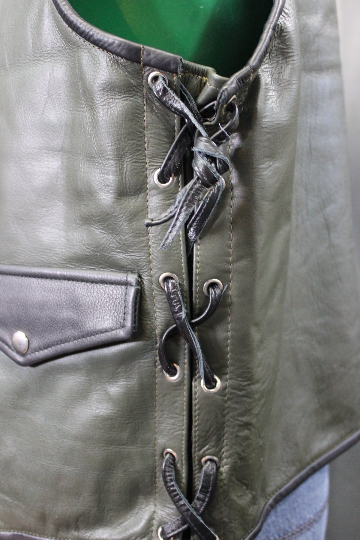OnF Leather Bar Vest - Hunter Green with Black Highlights - view 3