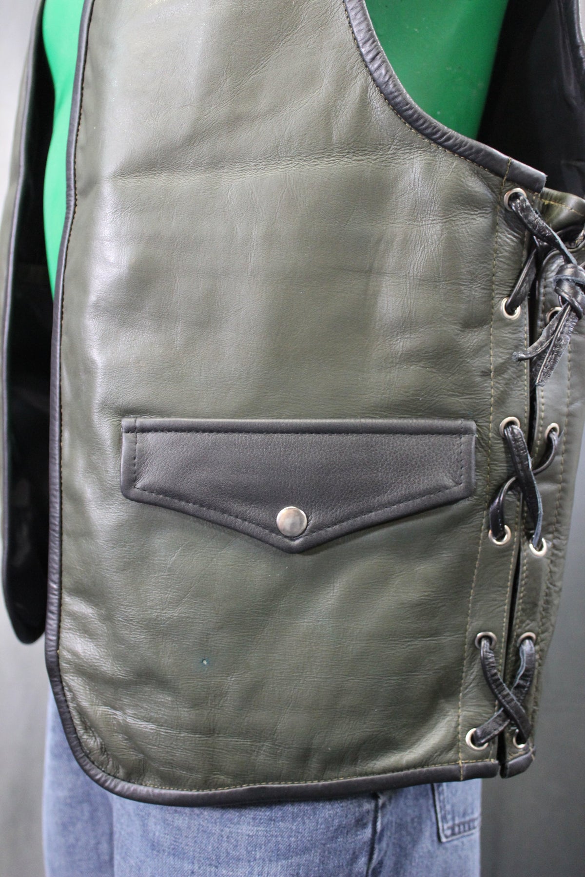 OnF Leather Bar Vest - Hunter Green with Black Highlights - view 5