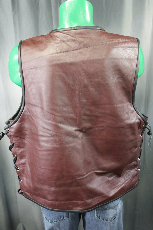 OnF Leather Bar Vest - Brown with Black Highlights - front view