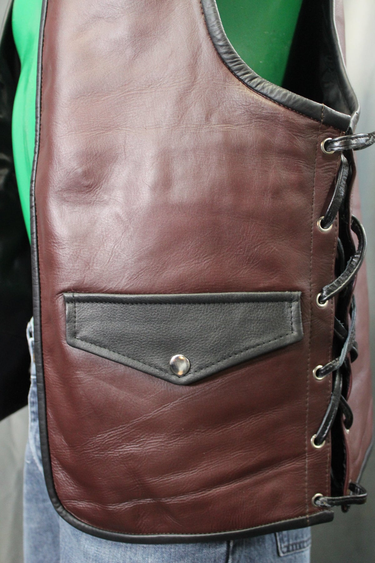 OnF Leather Bar Vest - Brown with Black Highlights - view 4