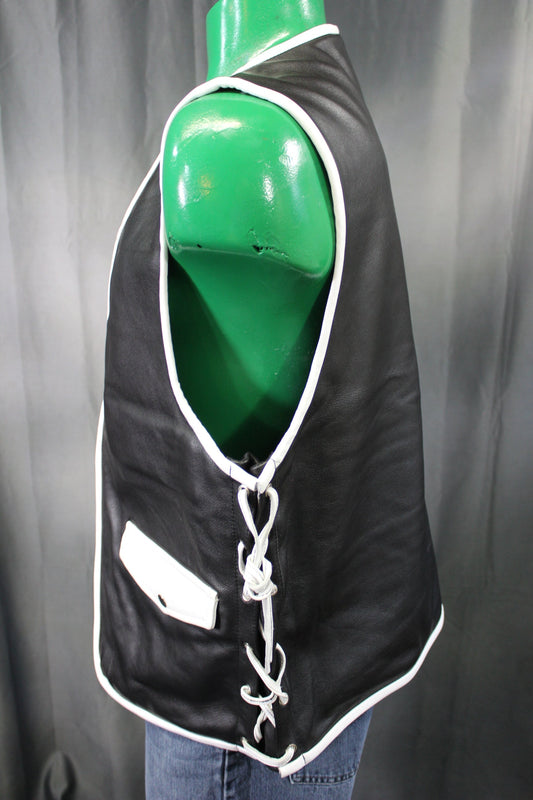 OnF Leather Bar Vest - Black with White Highlights - view 2
