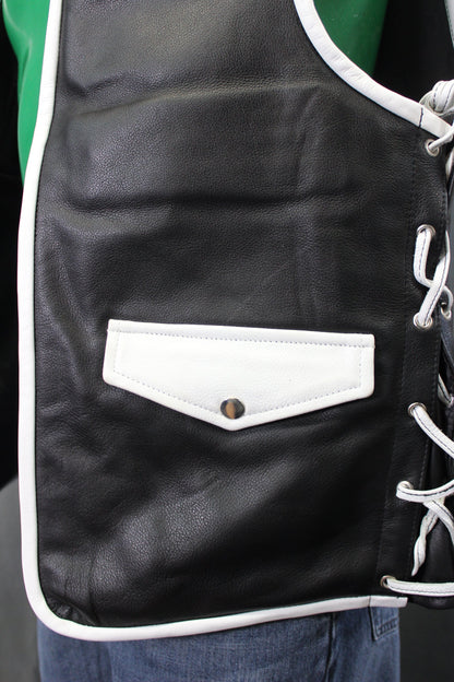 OnF Leather Bar Vest - Black with White Highlights - view 6