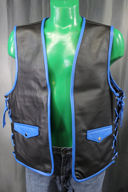 OnF Leather Bar Vest - Black with Blue Highlights - view 6