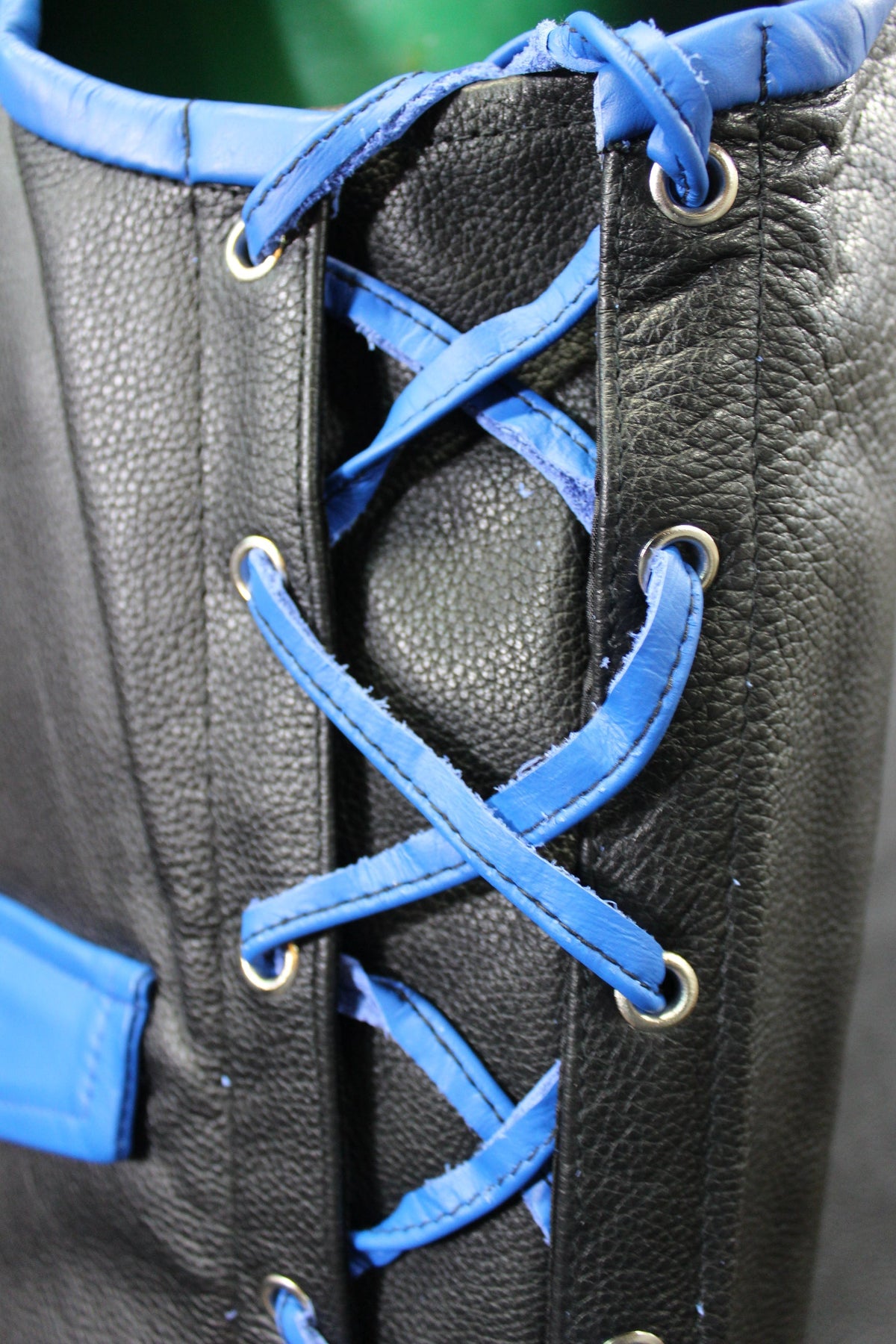 OnF Leather Bar Vest - Black with Blue Highlights - view 3