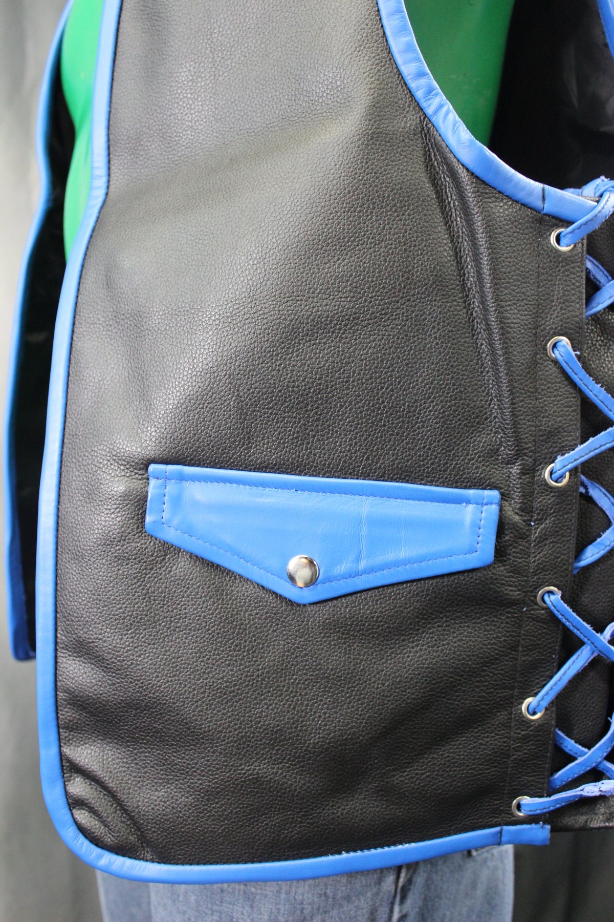 OnF Leather Bar Vest - Black with Blue Highlights - view 5