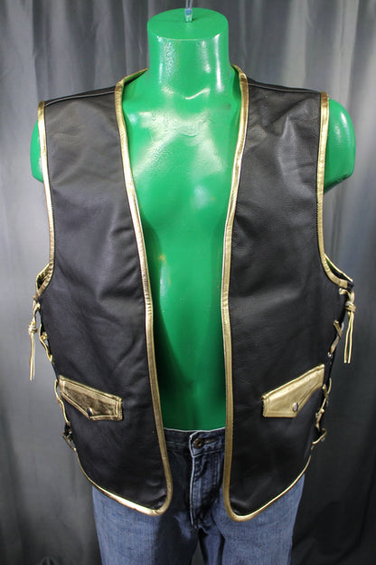 OnF Leather Bar Vest - Black with Gold Highlights - front view