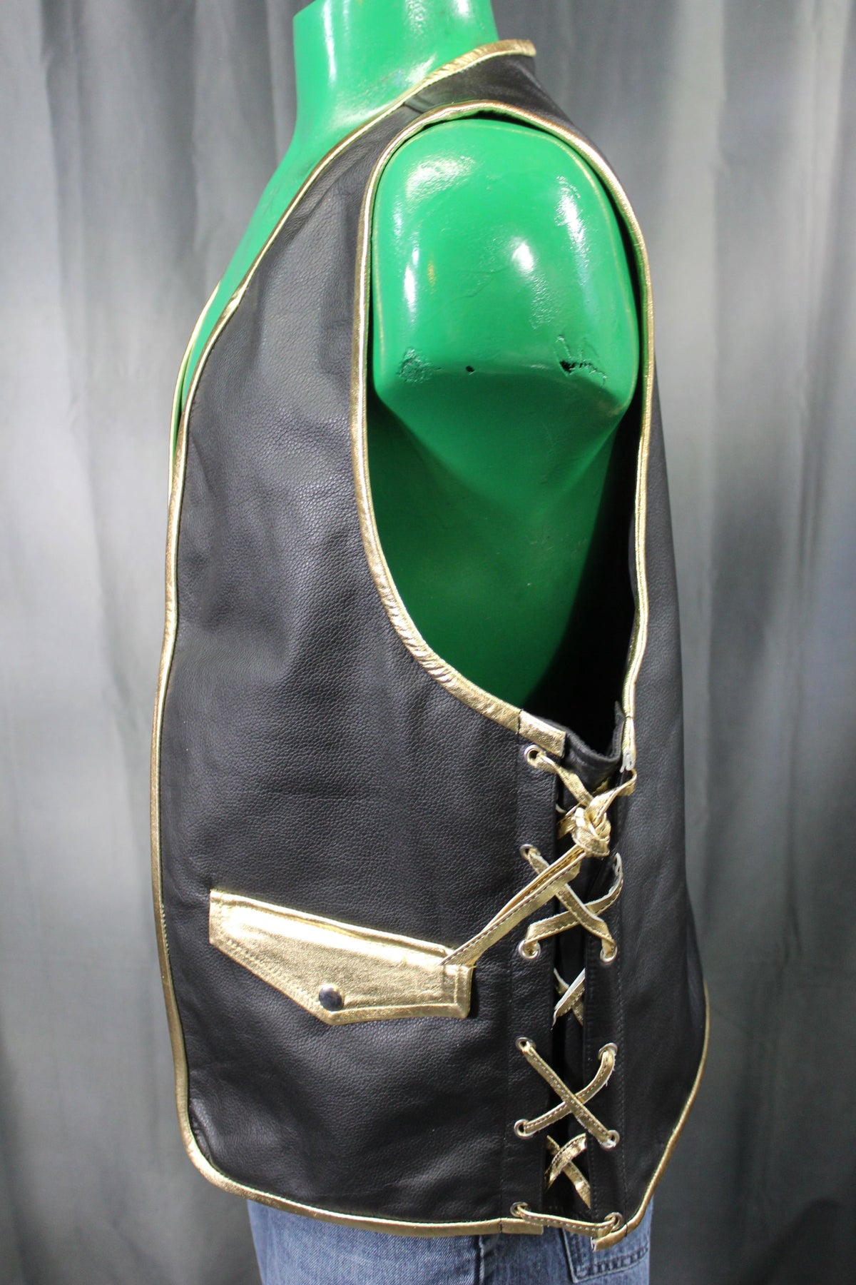 OnF Leather Bar Vest - Black with Gold Highlights - view 2