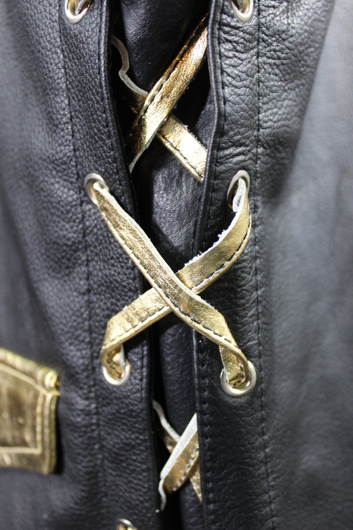 OnF Leather Bar Vest - Black with Gold Highlights - view 4
