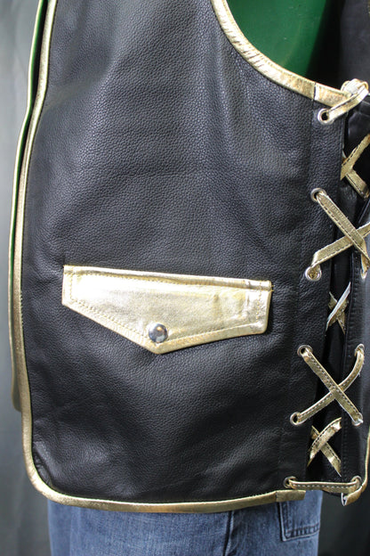 OnF Leather Bar Vest - Black with Gold Highlights - view 6