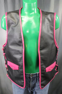 OnF Leather Bar Vest - Black with Pink Highlights - front view