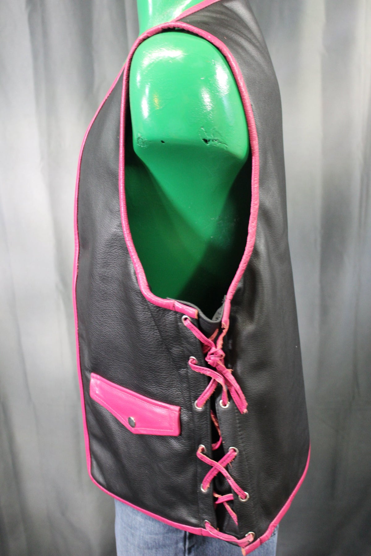 OnF Leather Bar Vest - Black with Pink Highlights - view 2