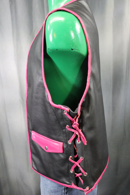 OnF Leather Bar Vest - Black with Pink Highlights - view 2