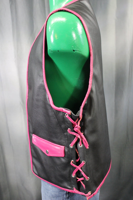 OnF Leather Bar Vest - Black with Pink Highlights - view 2