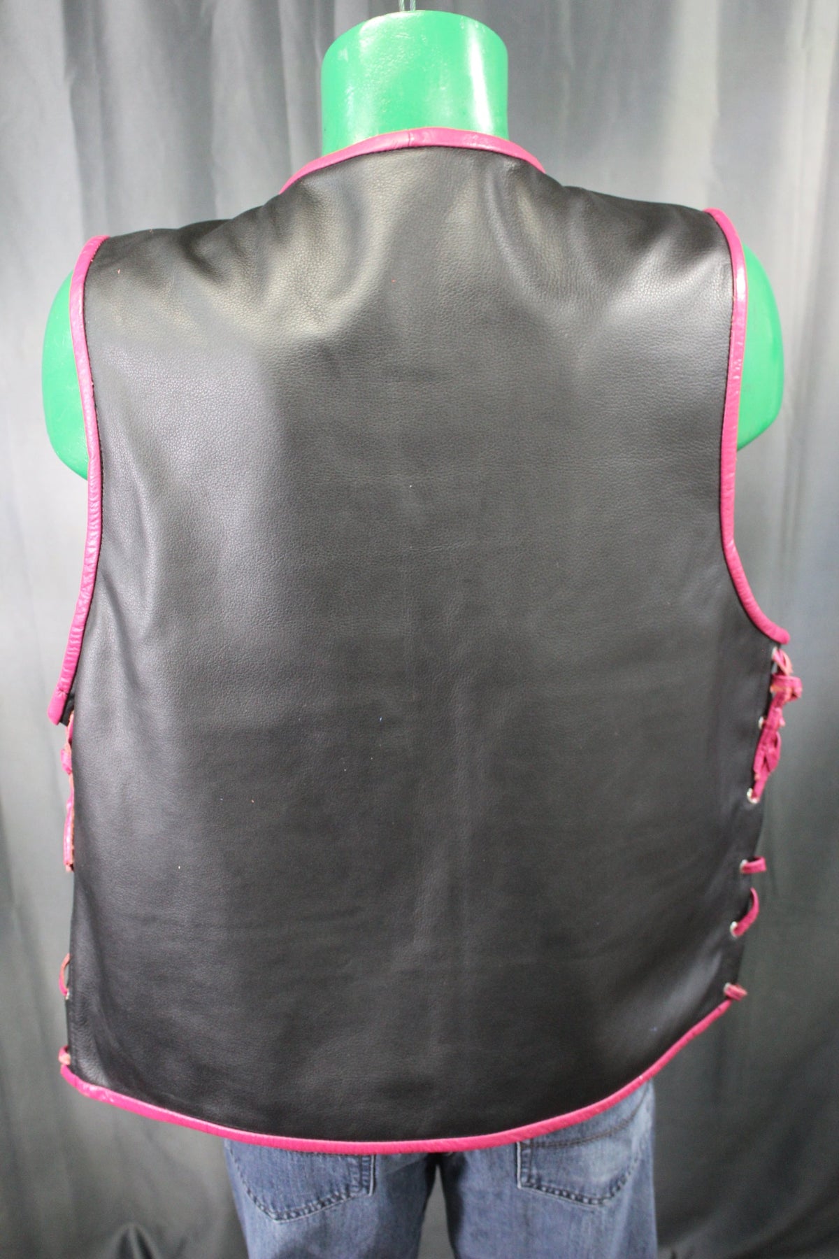 OnF Leather Bar Vest - Black with Pink Highlights - view 3