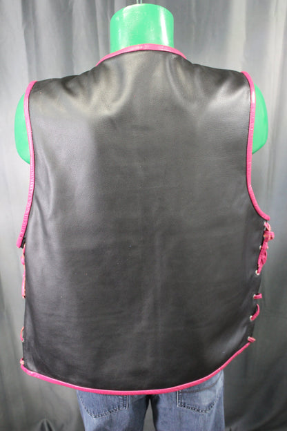 OnF Leather Bar Vest - Black with Pink Highlights - view 3
