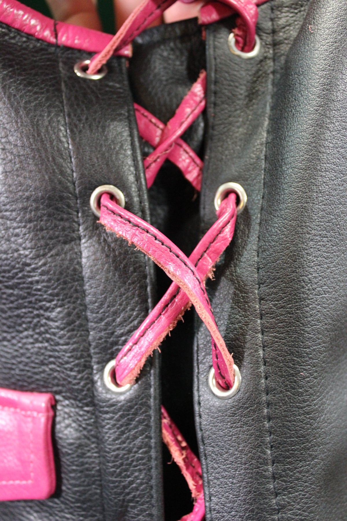 OnF Leather Bar Vest - Black with Pink Highlights - view 4
