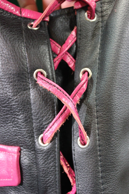 OnF Leather Bar Vest - Black with Pink Highlights - view 4