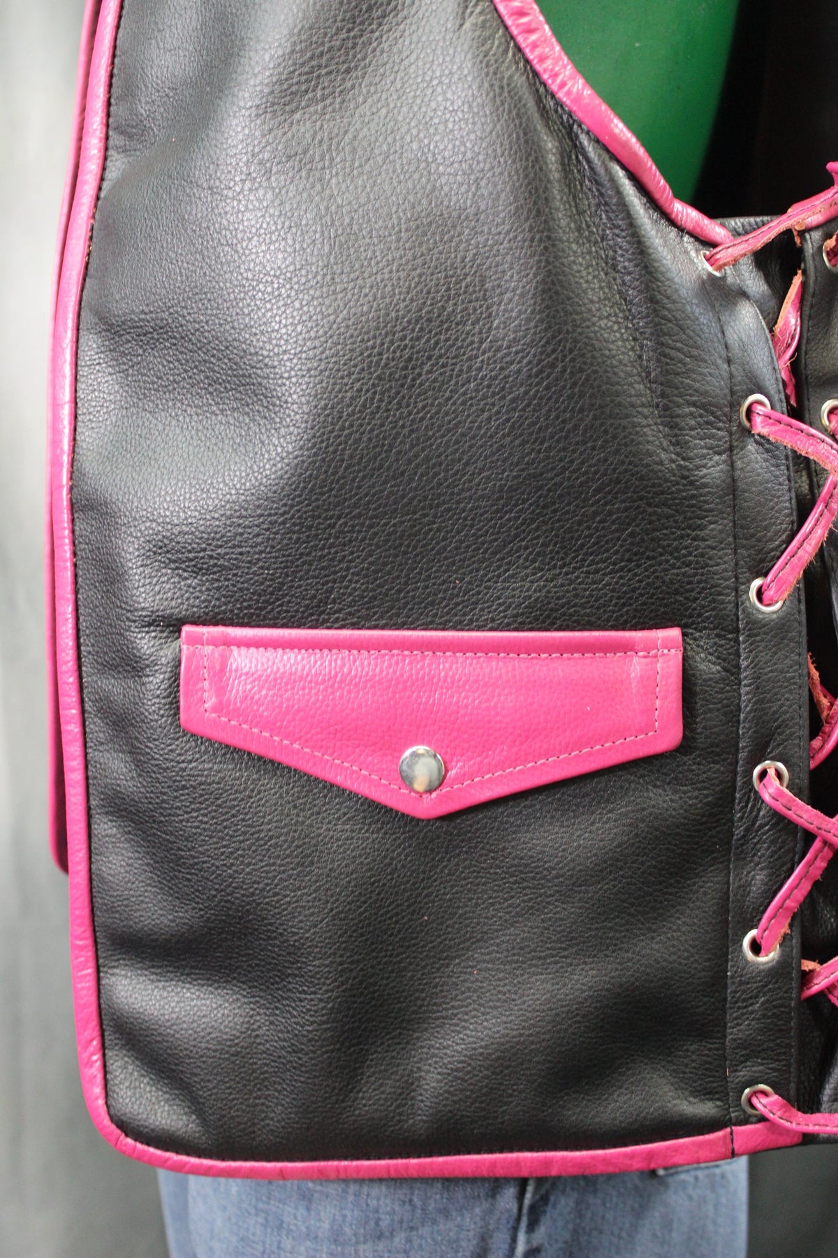OnF Leather Bar Vest - Black with Pink Highlights - view 6