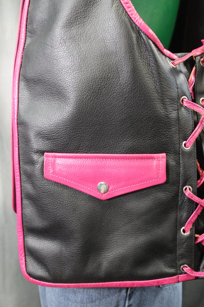 OnF Leather Bar Vest - Black with Pink Highlights - view 6