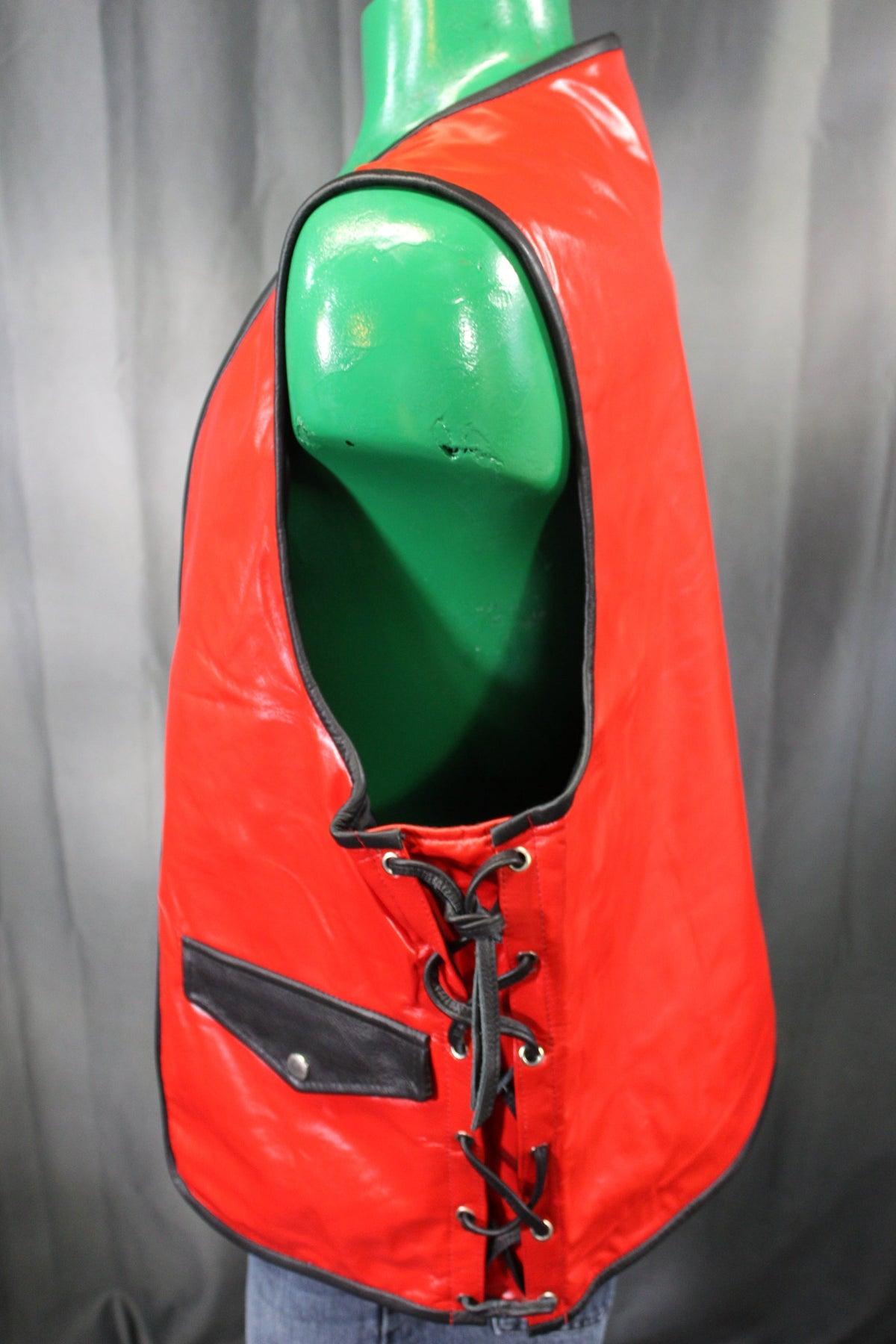 OnF Leather Bar Vest - Red with Black Highlights - view 2