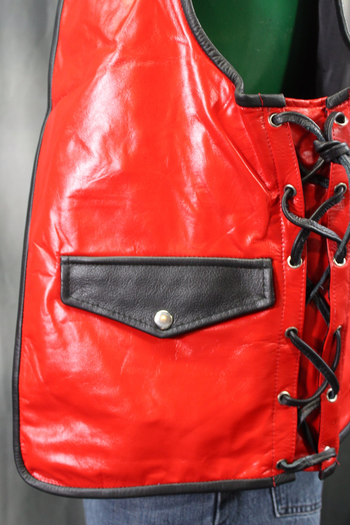 OnF Leather Bar Vest - Red with Black Highlights - view 5