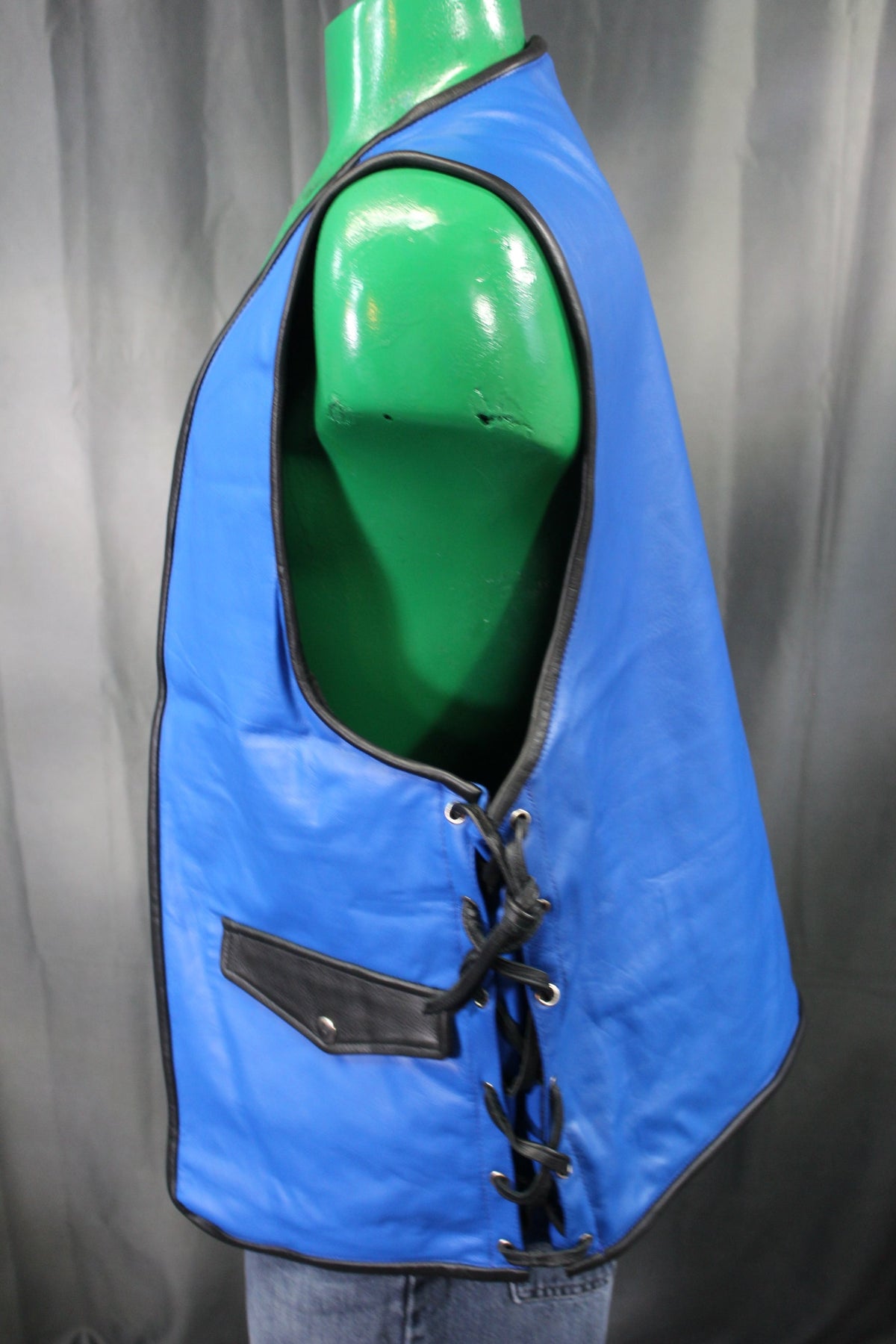 OnF Leather Bar Vest - Blue with Black Highlights - view 2