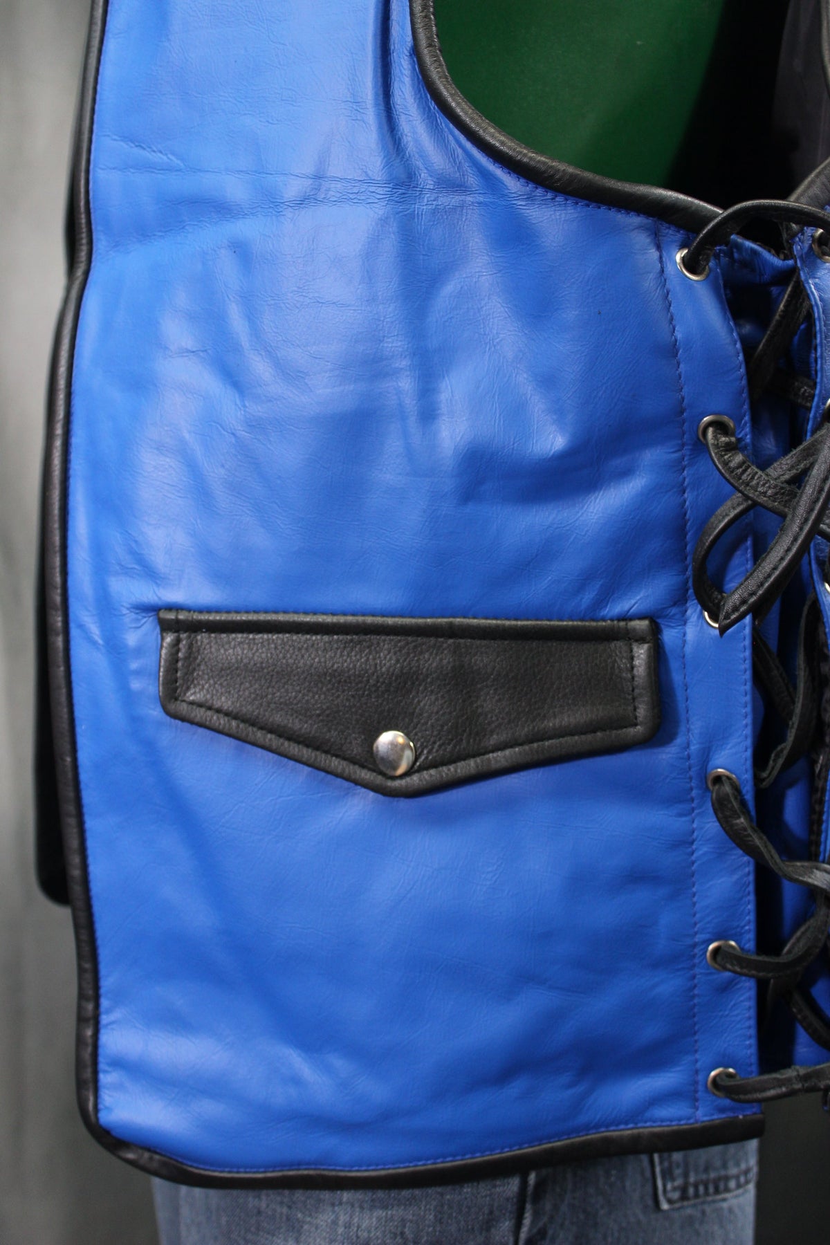 OnF Leather Bar Vest - Blue with Black Highlights - view 6