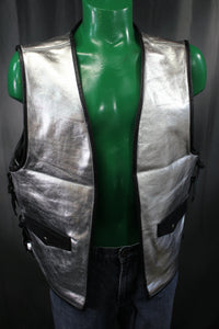 OnF Leather Bar Vest - Silver with Black Highlights - front view