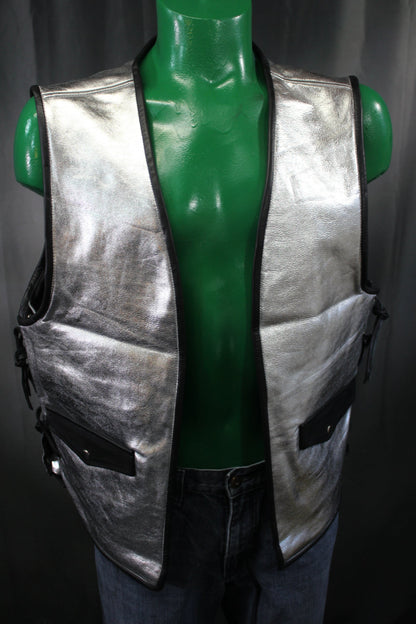 OnF Leather Bar Vest - Silver with Black Highlights - front view