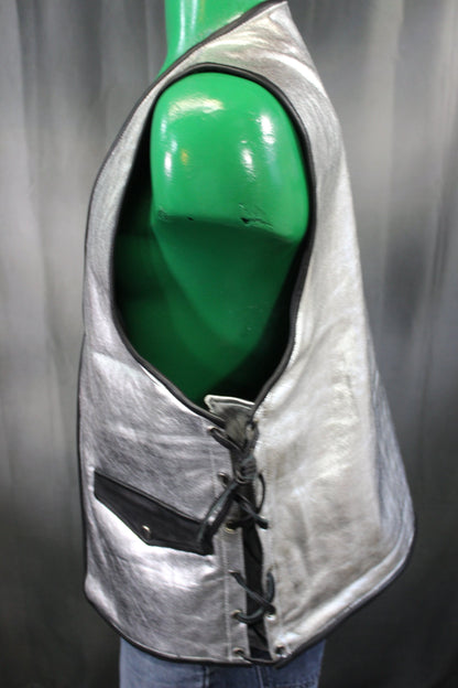OnF Leather Bar Vest - Silver with Black Highlights - view 2