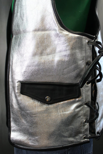 OnF Leather Bar Vest - Silver with Black Highlights - view 6