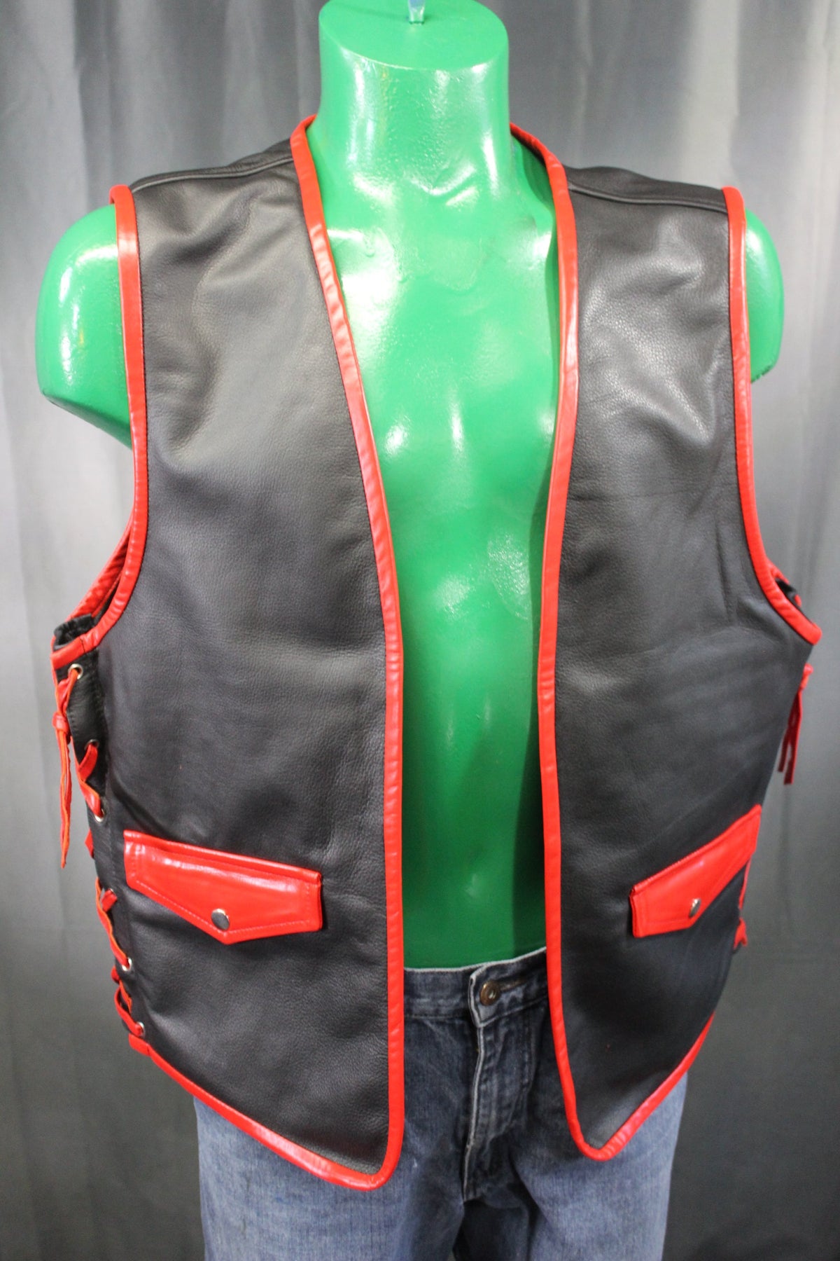 OnF Leather Bar Vest - Black with Red Highlights - view 5
