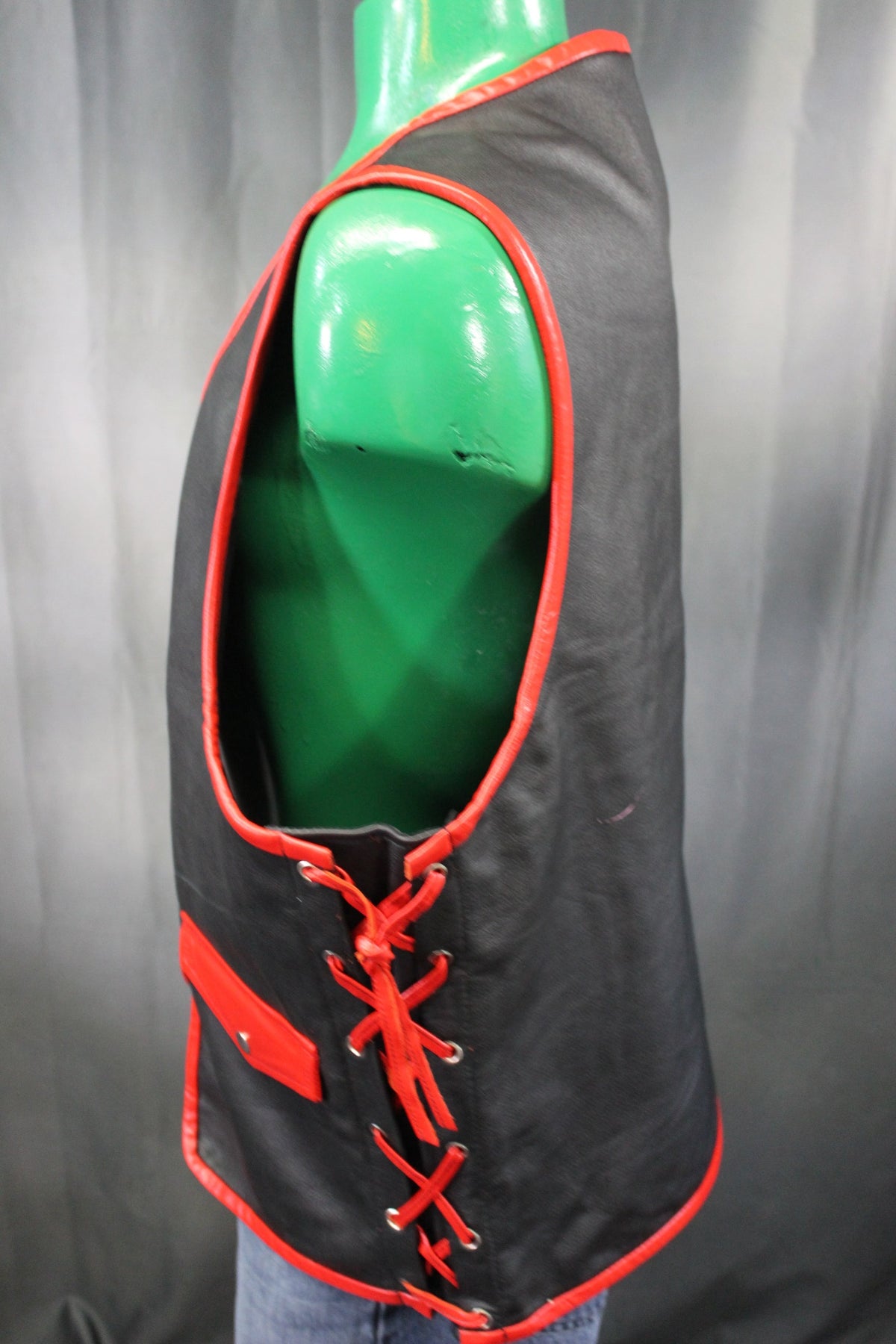 OnF Leather Bar Vest - Black with Red Highlights - front view