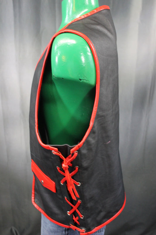OnF Leather Bar Vest - Black with Red Highlights - front view