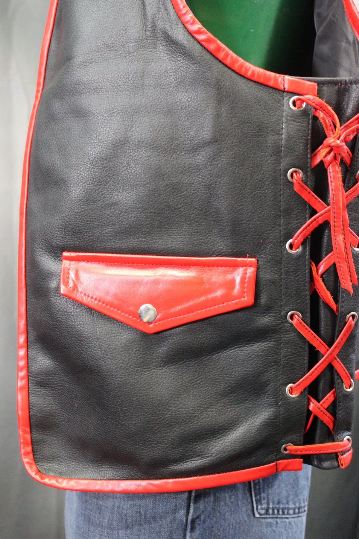 OnF Leather Bar Vest - Black with Red Highlights - view 4