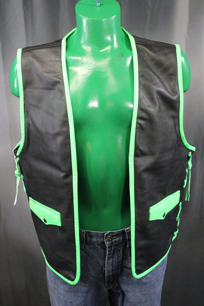 OnF Leather Bar Vest - Black with Neon Green Highlights - view 6