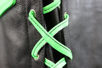 OnF Leather Bar Vest - Black with Neon Green Highlights - front view