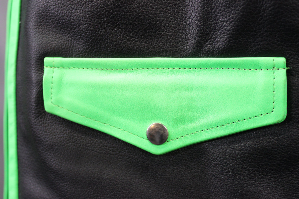 OnF Leather Bar Vest - Black with Neon Green Highlights - view 2