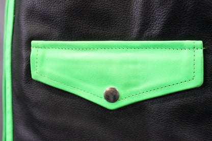 OnF Leather Bar Vest - Black with Neon Green Highlights - view 2