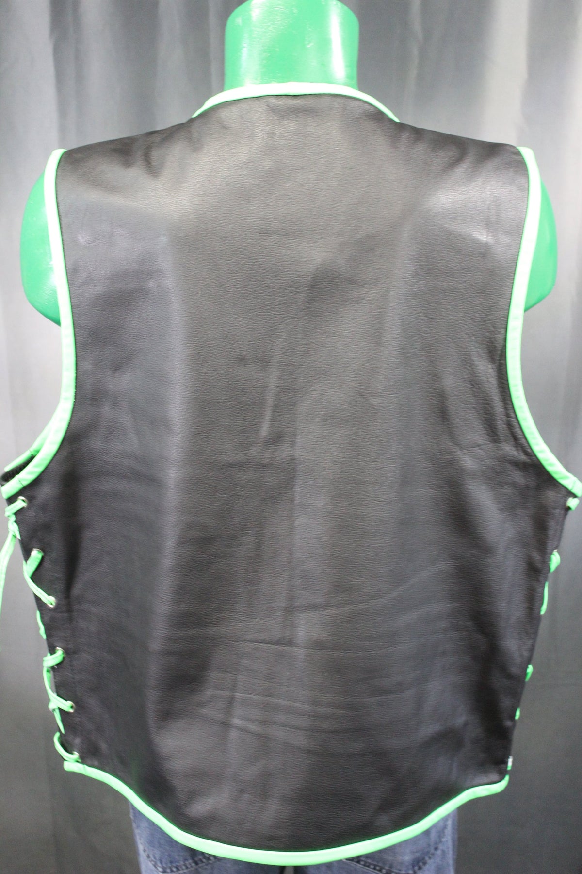 OnF Leather Bar Vest - Black with Neon Green Highlights - view 5