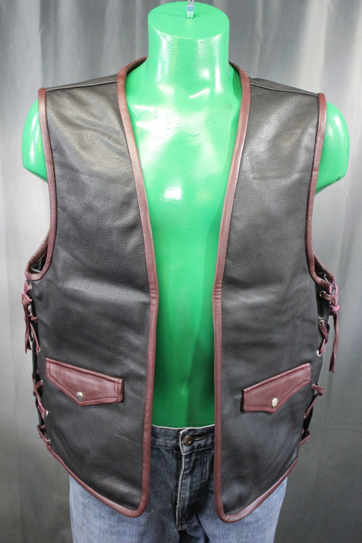 OnF Leather Bar Vest - Black with Dark Brown Highlights - view 5