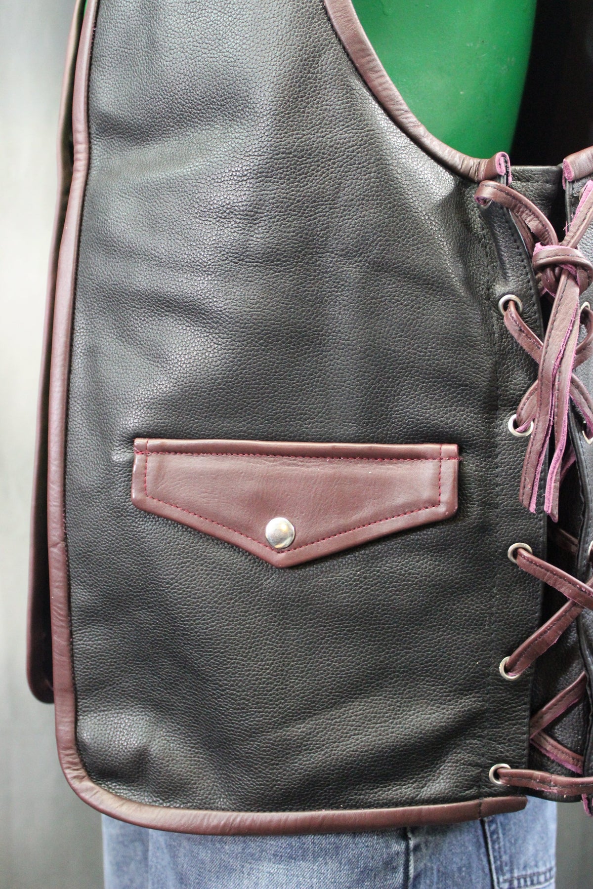 OnF Leather Bar Vest - Black with Dark Brown Highlights - view 4