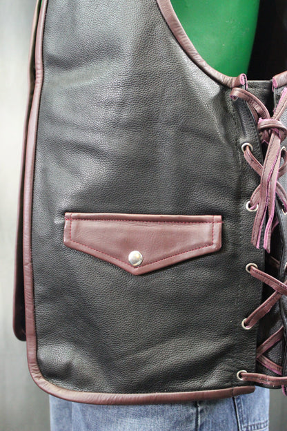 OnF Leather Bar Vest - Black with Dark Brown Highlights - view 4