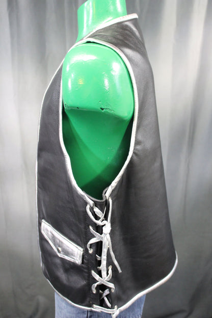 OnF Leather Bar Vest - Black with Silver Highlights - front view