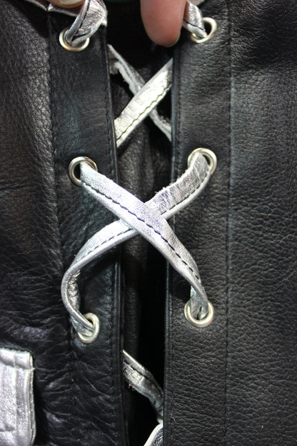 OnF Leather Bar Vest - Black with Silver Highlights - view 3