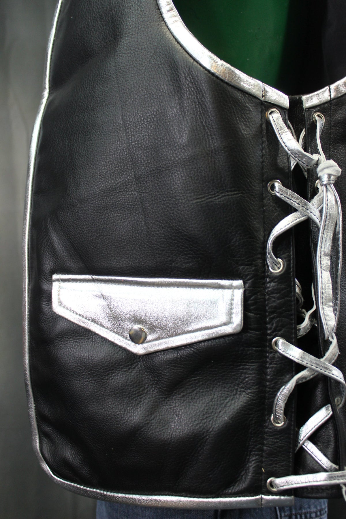 OnF Leather Bar Vest - Black with Silver Highlights - view 5