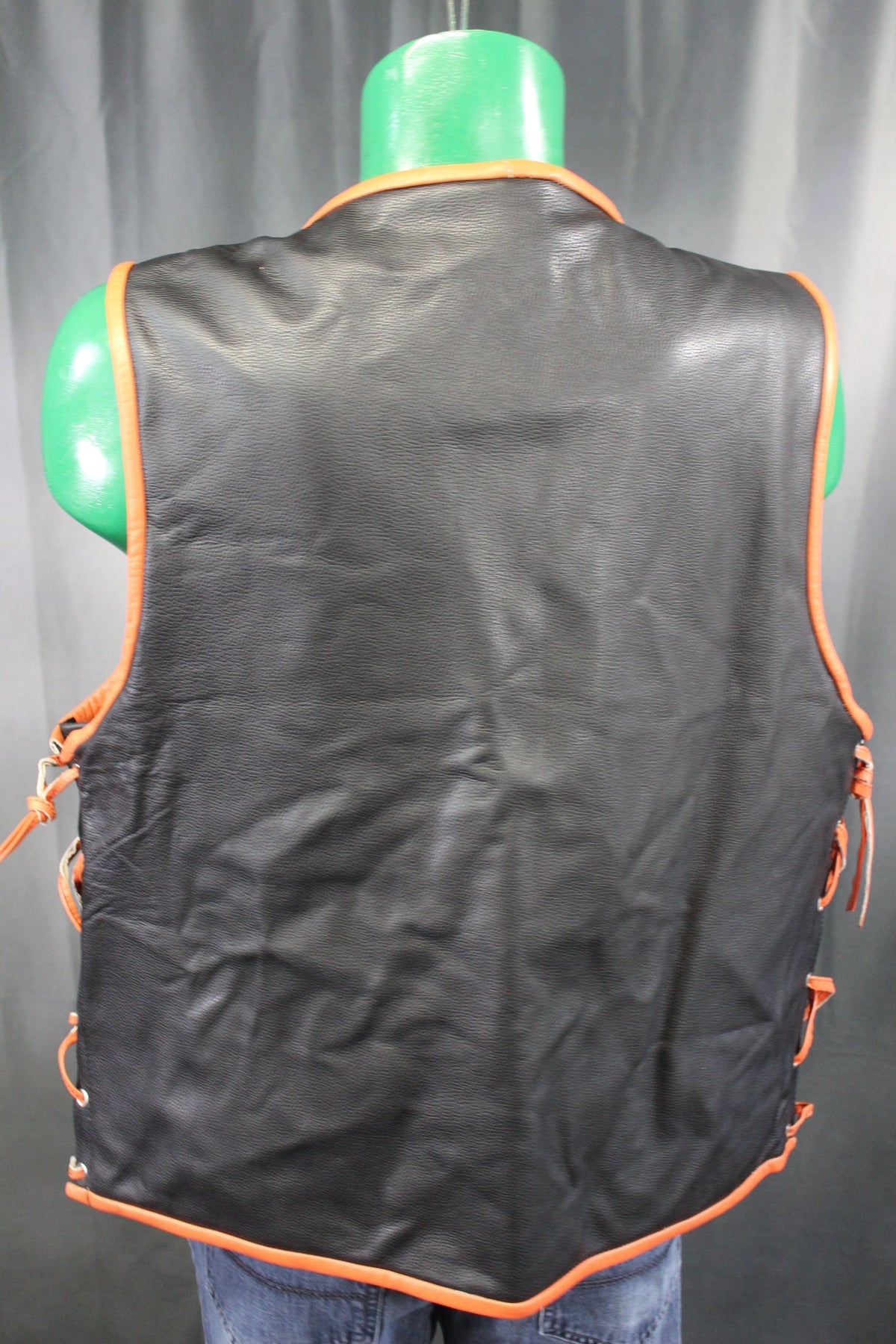 OnF Leather Bar Vest - Black with Orange Highlights - view 3