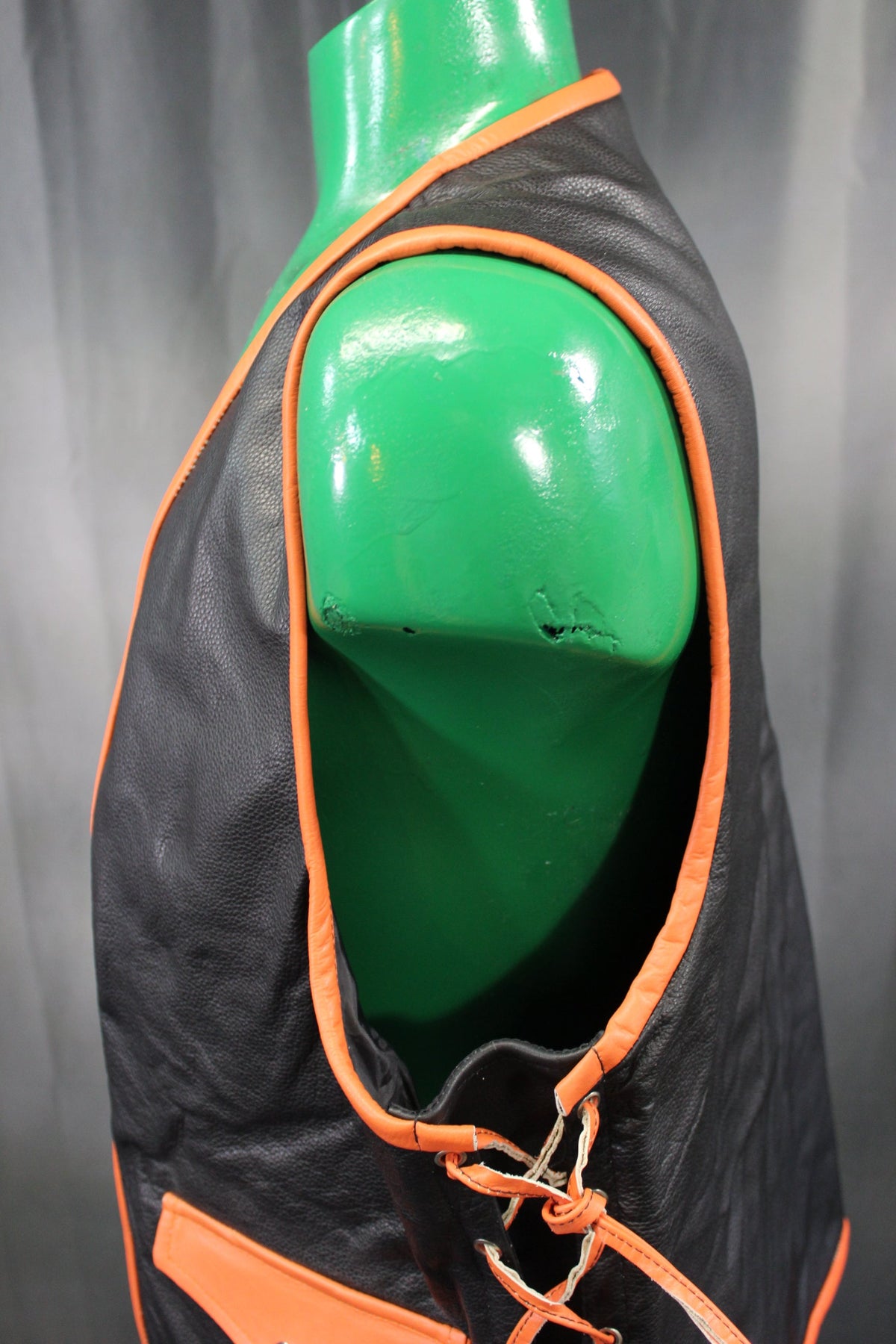 OnF Leather Bar Vest - Black with Orange Highlights - view 4